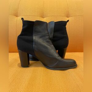 Stuart Weitzman Womens Black Leather Stretch Ankle Notch Heel Boots Sz 8.5 Eu 39